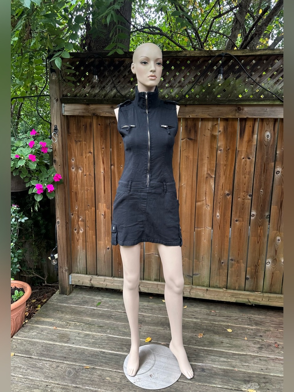 Y2K Vampire Cyber-Goth Black Zip-Front Mini Dress